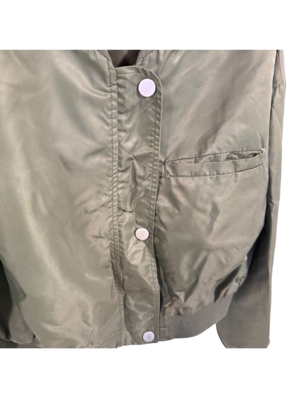 Anthro Pilcro Cropped Bomber Jacket in Moss Satin Size L - Picture 2 of 9